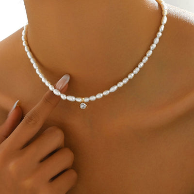 Elegant Freshwater Pearl Choker Necklace With Diamond Pendant -  Stylish And Feminine Jewelry For Young Women