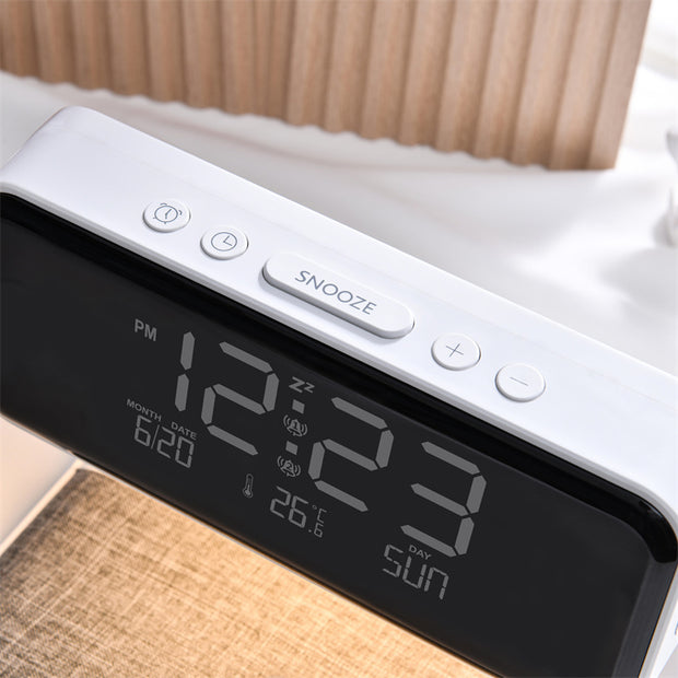 Creative 3 In 1 Bedside Lamp Wireless Charging LCD Screen Alarm Clock  Wireless Phone Charger