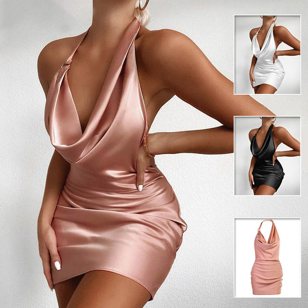 Satin V-neck Party Dress