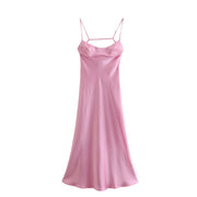 Women Satin Sleeveless Summer Dress