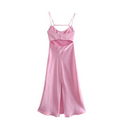 Women Satin Sleeveless Summer Dress