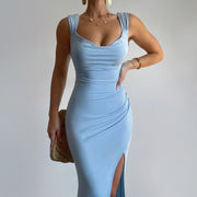 Slim Sleeveless Slit Dress With Back Tie Design Fashion Temperament Dresses For Women Clothing